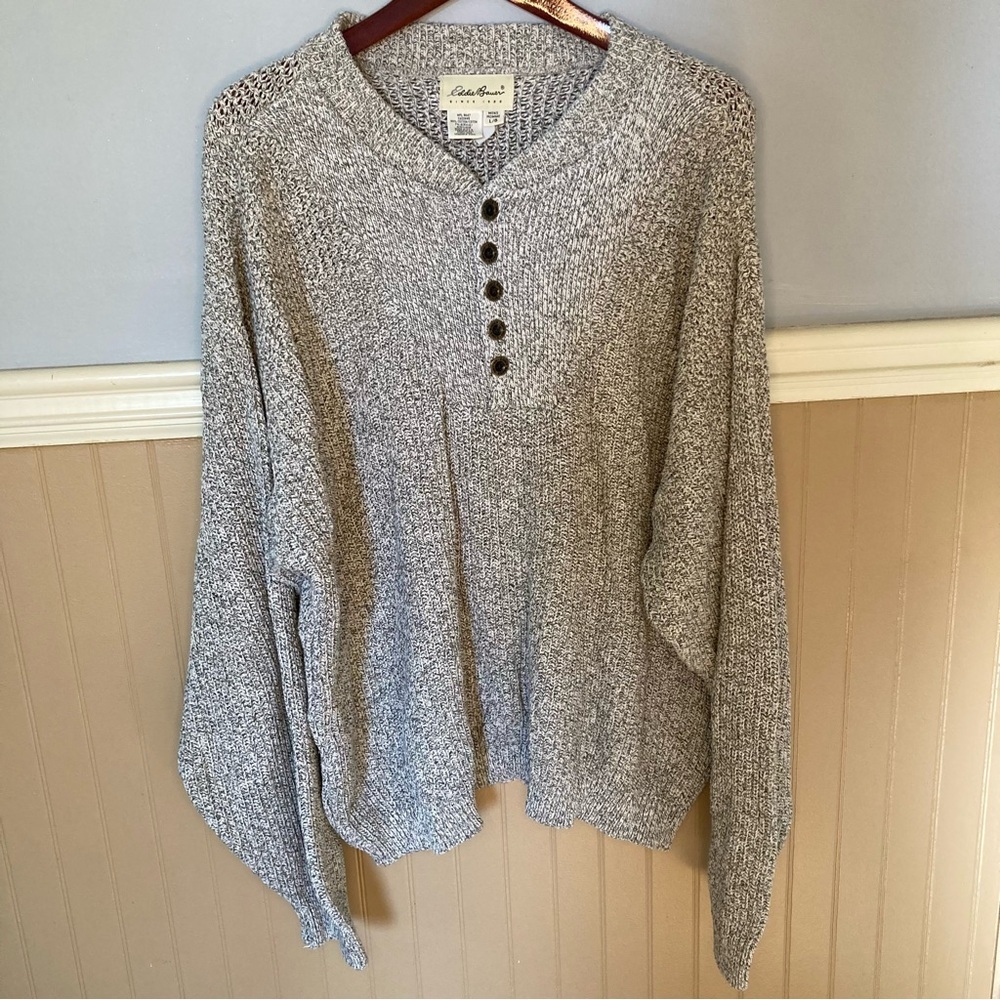 Eddie Bauer Vintage Knit Sweater Grandpa Chunky Henley Speckled Men’s Large